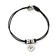 304 Stainless Steel Heart with Tree of Life Charm Bracelet with Waxed Cord for Women(BJEW-A125-17)-1