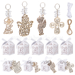 Wood & Imitated Pearl Acrylic Keychains, with Iron Rings and Paper Box, Platinum, Mixed Color, 140~165mm(KEYC-GA00009)