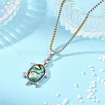 Natural Paua Shell 304 Stainless Steel Tortoise Pendant Two Tone Box Chain Necklaces for Women, Golden & Stainless Steel Color, 17.72 inch(45cm)(NJEW-JN06190)