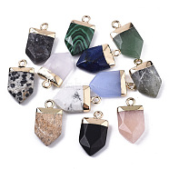 Natural & Synthetic Mixed Gemstone Pointed Pendants, with Light Gold Plated Top and Brass Loop, Mixed Dyed and Undyed, Arrow, Faceted, 19x10.5x4.5mm, Hole: 1.8mm(G-N326-34)