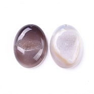Natural Druzy Agate Pendants, Oval, 39.5~40x29~30x10~11mm, Hole: 1.8mm(G-F652-04)