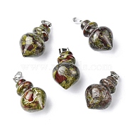 Natural Dragon Blood Pendants, Pointed Bottle Charms, with Platinum Plated Iron Snap on Bails, 32.5~35x16~17mm, Hole: 3x5.5mm(G-G998-C01)