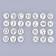 Natural Freshwater Shell Links Connectors, Flat Round with Letter, Random Mixed Letters, 14.5x1.5mm, Hole: 0.9mm(SHEL-S276-120)