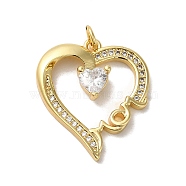 Heart Rack Plating Brass Micro Pave Clear Cubic Zirconia Pendants, Long-Lasting Plated, Lead Free & Cadmium Free, Real 18K Gold Plated, 23x20x4.5mm, Hole: 3mm(KK-K377-56G)