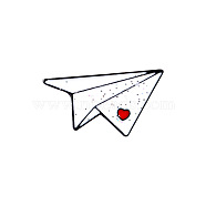 Valentine's Day Theme Creative Zinc Alloy Brooches, Enamel Lapel Pin, with Iron Butterfly Clutches or Rubber Clutches, Electrophoresis Black Color, Paper Plane with Heart, White, 12x22.5mm, Pin: 1mm(JEWB-Q031-071)