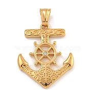 Ion Plating(IP) 304 Stainless Steel Pendants, with Crystal Rhinestone, Anchor with Helm Charm, Golden, 38x31x4mm, Hole: 9x5mm(STAS-D110-13G)