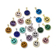 Natural & Synthetic Mixed Gemstone Pendants, Flat Round with Smiling Face Charms, with Rack Plating Platinum & Golden Tone Brass Findings, Cadmium Free & Lead Free, Mixed Dyed and Undyed, 21x18.5x3mm, Hole: 4x6mm(G-G977-06)