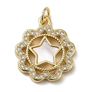 Brass Micro Pave Cubic Zirconia Pendants, with Shell, Star, Real 18K Gold Plated, 18.5x17x3mm, Hole: 3.4mm(KK-Q808-31G)
