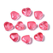 Transparent Spray Painted Glass Beads, Heart, Cerise, 7.5x8x4.5mm, Hole: 0.9mm(X-GGLA-S054-012A-04)