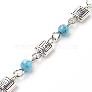 Handmade Synthetic Turquoise Beaded Chains, Unwelded, with Iron Needle and Alloy Finding, Antique Silver & Platinum, 4~5mm, 39.37 inch, 1m/strand(AJEW-JB00446-08)