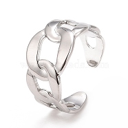 304 Stainless Steel Curb Chain Shape Cuff Ring for Women, Stainless Steel Color, US Size 8 1/2(18.5mm)(RJEW-C025-31P)