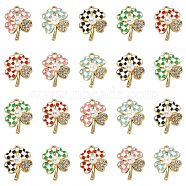 25Pcs 5 Colors Alloy Enamel Pendants, with Rhinestone and ABS Plastic Imitation Pearl Beads, Clover with Tartan Pattern, Mixed Color, 21x16x6mm, Hole: 1.8mm, 5pcs/color(ENAM-CJ0003-41)