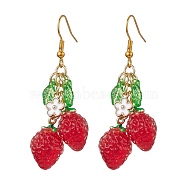 Red Glass Dangle Earrings, Cluster Earrings, Strawberry, 55x12.5mm(EJEW-JE05729-02)