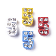 Alloy Rhinestone Slide Charms, Spray Painted, for Personalized Jewelry Bracelet, Mixed Color, Num.5, 11x7x5mm, Hole: 8x1.5mm(PALLOY-WH0070-23E)