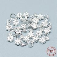 925 Sterling Silver Charms, with Jump Ring, Flower, Silver, 8x5x3mm, Hole: 4mm(X-STER-T002-104S)