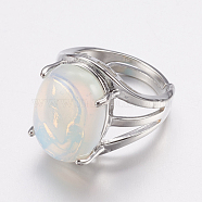 Opalite Wide Band Finger Rings, with Brass Ring Findings, Oval, 18mm(X-RJEW-K224-A09)