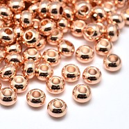 Brass Flat Round Spacer Beads, Rose Gold, 6x4mm, Hole: 2mm(X-KK-M085-18RG-NR)