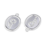 Rack Plating Alloy Pendants, Cadmium Free & Lead Free, Oval with Flower, Platinum, 21x15x2mm, Hole: 1.6mm(X-PALLOY-N175-03P)