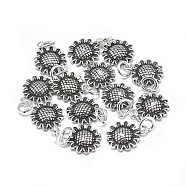 Thai 925 Sterling Silver Charms, with Jump Ring, Sunflower, Antique Silver, 14x11x2.5mm, Hole: 4mm(STER-T002-58AS)