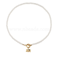 304 Stainless Steel Pendant Necklaces, with Acrylic Imitation Pearl Round Beads and Rhinestone, Elephant, White, Golden, 18.03 inch(45.8cm)(NJEW-SZ0001-36)