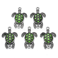 Antique Silver Tone Alloy Connector Charms, with Enamel, Sea Turtle, Lime Green, 27x18.5x3.5mm, Hole: 1.6mm(X-PALLOY-T072-011AS-01)
