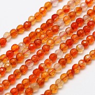 Natural Carnelian Bead Strands, Faceted Round, Dyed & Heated, 3mm, Hole: 0.8mm, about 130pcs/strand, 15.2 inch(X-G-A129-3mm-02)