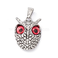 Retro Punk Alloy Pendants, with Glass, Owl with Evil Eye, Red, 26x18.5x6mm, Hole: 7.5x4mm(FIND-I023-01B)