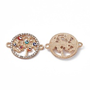 Alloy Crystal Rhinestones Connector Charms, with Enamel, Flat Round Tree Links with Colorful Evil Eye, Light Gold, 28.5x21x3.3mm, Hole: 1.8~2mm(FIND-A024-68A-KCG)