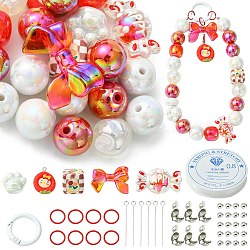 DIY Cartoon Keychain Making Kit, Including Resin Pendants, Alloy Spring Gate Rings, Acrylic Beads, Bowknot & Candy & Strawberry, Red, 95Pcs/bag(DIY-FS0005-30)