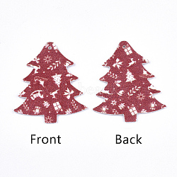PU Leather Big Pendants, Christmas Theme, Christmas Tree, FireBrick, 55x47x1.5mm, Hole: 1.4mm(FIND-S313-001E)