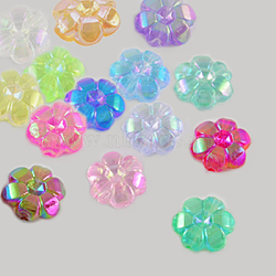 Transparent Acrylic Beads, Flower, AB Plated, Mixed Color, 10x4mm, Hole: 1mm, about 2000pcs/500g(PL538-M)