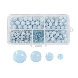 340Pcs 4 Sizes Natural Aquamarine Beads Strands, Grade A, Round, 4mm/6mm/8mm/10mm, Hole: 1mm, about 94pcs/strand, 15.55 inch(39.5cm)(G-LS0001-15)