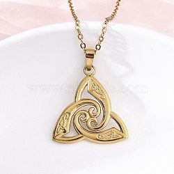 Viking Triskelion Knot 304 Stainless Steel Pendant Necklaces, Ion Plating(IP), Real 18K Gold Plated, 16.93 inch(43cm)(NJEW-M096-32G)