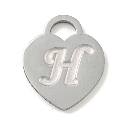 Non-Tarnish 304 Stainless Steel Pendants, Laser Cut, Heart with Letter Charm, Stainless Steel Color, Letter H, 15x12x1mm, Hole: 3x3.5mm(FIND-M017-01P-H)