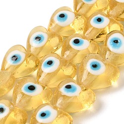 Heart Evil Eye Lampwork Bead Strands, Light Khaki, 13~15x15x9mm, Hole: 2mm, about 24pcs/strand, 11.4 inch(LAMP-R119-06)
