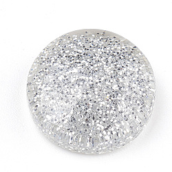 Resin Cabochons, with Glitter Powder, Flat Round, Silver, 13.5~14x4~6mm(CRES-S304-46H)