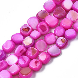 Natural Trochid Shell/Trochus Shell Beads Strands, Dyed, Flat Round, Magenta, 5~9x1~6mm, Hole: 0.8mm, about 49~50pcs/strand, 15.16 inch~15.87 inch(38.5cm~40.3cm)(SHEL-S258-083-B07)