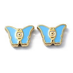 Ion Plating(IP) 304 Stainless Steel Enamel Beads, Real 18K Gold Plated, Butterfly, Light Sky Blue, 10x13.5x3.5mm, Hole: 1.4mm(STAS-Q318-09B)