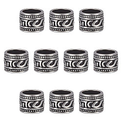10Pcs Tibetan Style 304 Stainless Steel Spacer Beads, Large Hole Beads, Manual Polishing, Column, Antique Silver, 10.5x9mm, Hole: 8mm(STAS-UN0045-73)