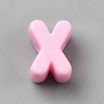 Acrylic European Beads, Large Hole Beads, Pink, Letter X, 20~21x8.5~20.5x13.5mm, Hole: 6mm