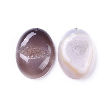 Natural Druzy Agate Pendants, Oval, 39.5~40x29~30x10~11mm, Hole: 1.8mm