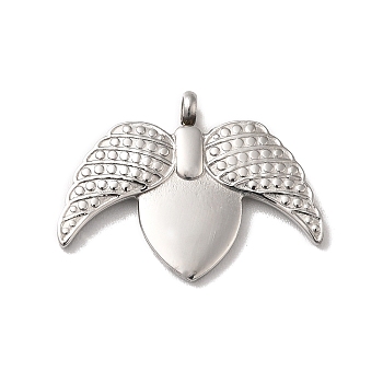 304 Stainless Steel Pendants, Angel Wing Charm, Stainless Steel Color, 19x25x2mm, Hole: 2mm