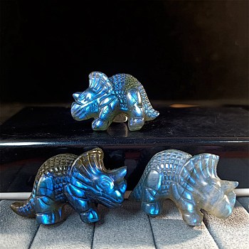 Natural Labradorite Carved Healing Unicorn Dinosaurs Figurines, Reiki Energy Stone Display Decorations, 40~45x25mm