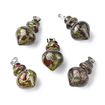 Natural Dragon Blood Pendants, Pointed Bottle Charms, with Platinum Plated Iron Snap on Bails, 32.5~35x16~17mm, Hole: 3x5.5mm