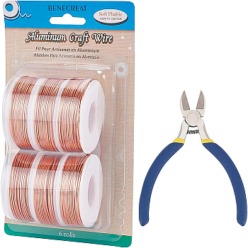 BENECREAT Round Aluminum Wire, with Iron Side Cutting Pliers, Orange, 17 Gauge, 1.2mm, 16m/roll, 6 rolls