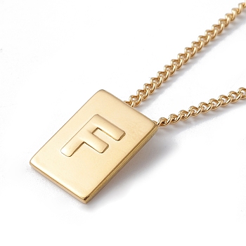 Titanium Steel Initial Letter Rectangle Pendant Necklace for Men Women, Golden, Letter.F, 18.11~18.5 inch(46~47cm)