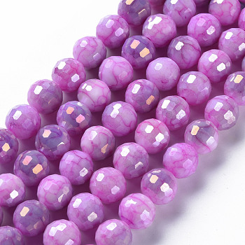 Opaque Baking Painted Glass Beads Strands, Faceted, Round, Orchid, 10x9.5mm, Hole: 1.2mm, about 45pcs/strand, 14.96''(38cm)
