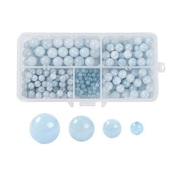340Pcs 4 Sizes Natural Aquamarine Beads Strands, Grade A, Round, 4mm/6mm/8mm/10mm, Hole: 1mm, about 94pcs/strand, 15.55 inch(39.5cm)