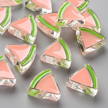 Transparent Enamel Acrylic Beads, Watermelon, Pink, 23.5x25.5x9mm, Hole: 3.5mm