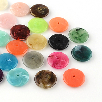 Flat Round Imitation Gemstone Acrylic Beads, Mixed Color, 26x6mm, Hole: 2.5mm, about 180pcs/500g